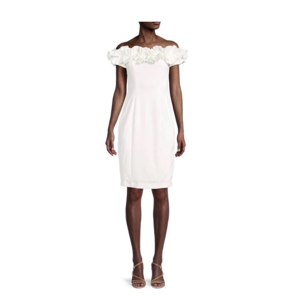 Calvin Klein Strapless White Dress off the shoulder ruffles